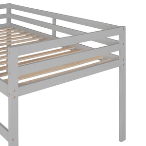 HomeRoots Gray Four Poster Solid Wood Twin Loft Bed with Fun Slide - Space-Saving Design & Elegant Finish 607017