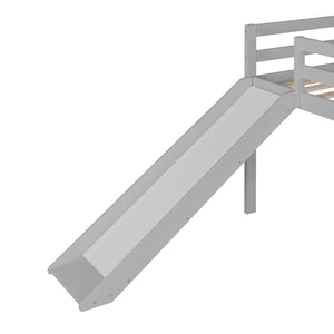 HomeRoots Gray Four Poster Solid Wood Twin Loft Bed with Fun Slide - Space-Saving Design & Elegant Finish 607017