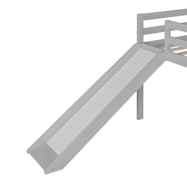 HomeRoots Gray Four Poster Solid Wood Twin Loft Bed with Fun Slide - Space-Saving Design & Elegant Finish 607017