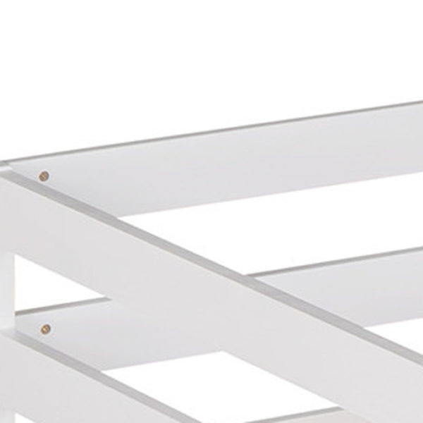 HomeRoots White Four Poster Twin Loft Bed with Slide - Stylish Solid Wood Design for Kids' Rooms & Storage 607018