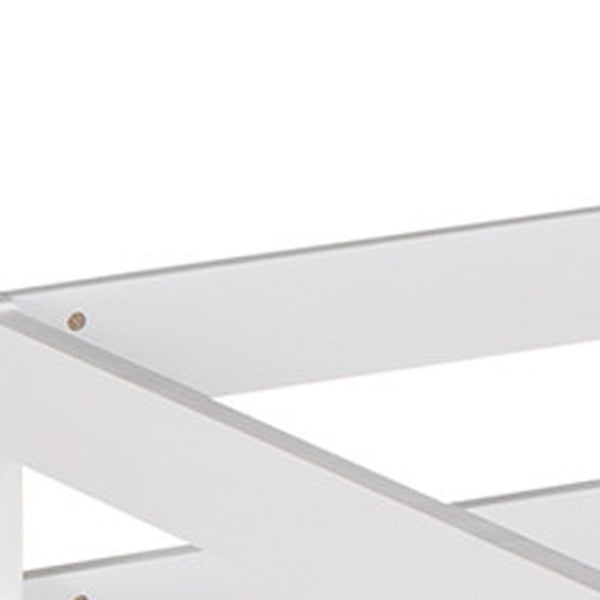 HomeRoots White Four Poster Twin Loft Bed with Slide - Stylish Solid Wood Design for Kids' Rooms & Storage 607018