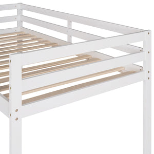 HomeRoots White Four Poster Twin Loft Bed with Slide - Stylish Solid Wood Design for Kids' Rooms & Storage 607018