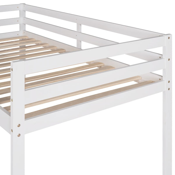 HomeRoots White Four Poster Twin Loft Bed with Slide - Stylish Solid Wood Design for Kids' Rooms & Storage 607018