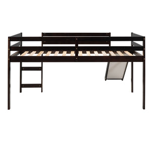 HomeRoots Espresso Four Poster Twin Loft Bed with Slide - Durable Solid Wood, Fun Design for Kids' Rooms 607019