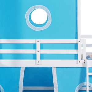 HomeRoots Blue Canopy Solid Wood Twin Loft Bed with Slide - Charming, Durable, Space-Saving Design for Kids' Rooms 607020