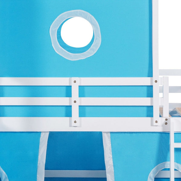 HomeRoots Blue Canopy Solid Wood Twin Loft Bed with Slide - Charming, Durable, Space-Saving Design for Kids' Rooms 607020