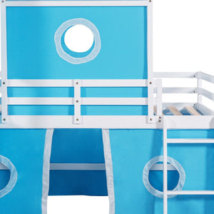 HomeRoots Blue Canopy Solid Wood Twin Loft Bed with Slide - Charming, Durable, Space-Saving Design for Kids' Rooms 607020