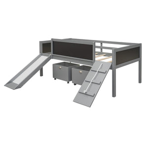 HomeRoots Gray Twin Loft Bed with Slide - Durable Solid Wood Design for Fun, Playful & Space-Saving Bedrooms 607021