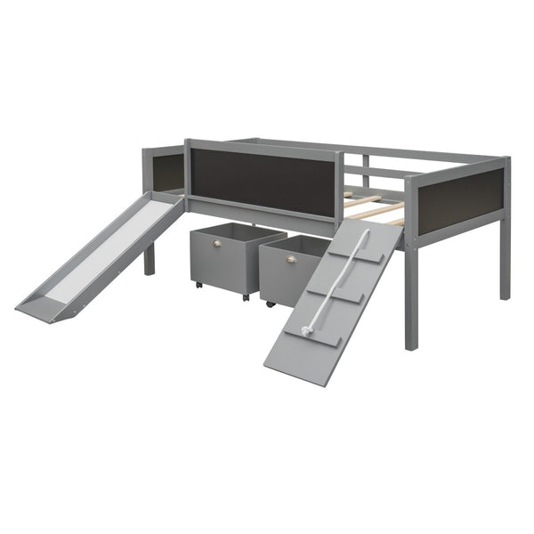 HomeRoots Gray Twin Loft Bed with Slide - Durable Solid Wood Design for Fun, Playful & Space-Saving Bedrooms 607021