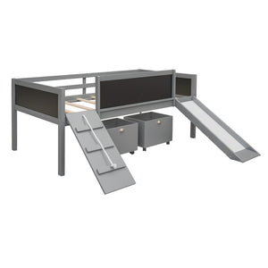 HomeRoots Gray Twin Loft Bed with Slide - Durable Solid Wood Design for Fun, Playful & Space-Saving Bedrooms 607021