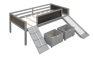 HomeRoots Gray Twin Loft Bed with Slide - Durable Solid Wood Design for Fun, Playful & Space-Saving Bedrooms 607021