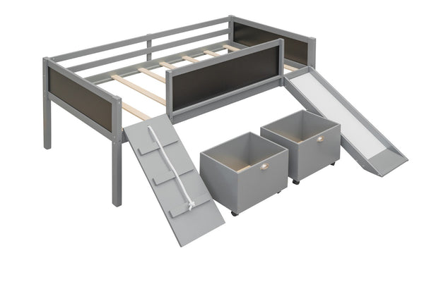 HomeRoots Gray Twin Loft Bed with Slide - Durable Solid Wood Design for Fun, Playful & Space-Saving Bedrooms 607021