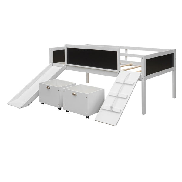 HomeRoots White Twin Loft Bed with Slide - Space-Saving Solid Wood Design for Fun, Durable, and Stylish Bedrooms 607022