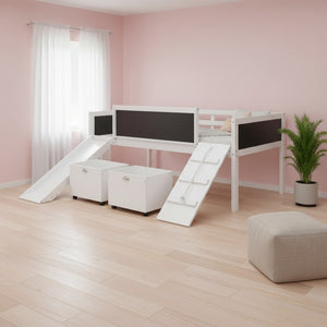 HomeRoots White Twin Loft Bed with Slide - Space-Saving Solid Wood Design for Fun, Durable, and Stylish Bedrooms 607022