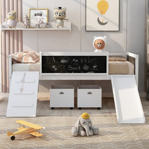 HomeRoots White Twin Loft Bed with Slide - Space-Saving Solid Wood Design for Fun, Durable, and Stylish Bedrooms 607022