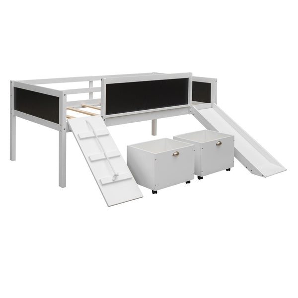HomeRoots White Twin Loft Bed with Slide - Space-Saving Solid Wood Design for Fun, Durable, and Stylish Bedrooms 607022