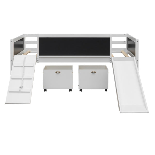 HomeRoots White Twin Loft Bed with Slide - Space-Saving Solid Wood Design for Fun, Durable, and Stylish Bedrooms 607022