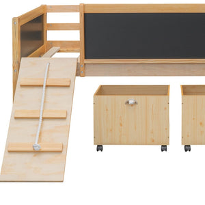 HomeRoots Natural Solid Wood Twin Loft Bed with Slide - Space-Saving Design for Kids' Rooms & Playful Fun! 607023