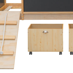 HomeRoots Natural Solid Wood Twin Loft Bed with Slide - Space-Saving Design for Kids' Rooms & Playful Fun! 607023