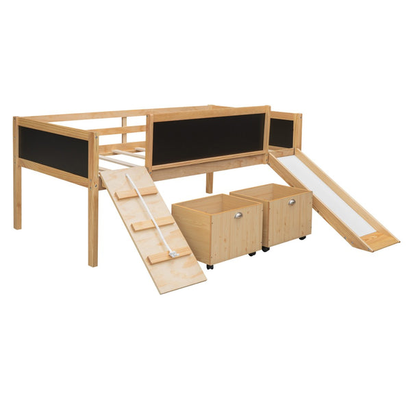 HomeRoots Natural Solid Wood Twin Loft Bed with Slide - Space-Saving Design for Kids' Rooms & Playful Fun! 607023