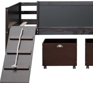 HomeRoots Espresso Solid Wood Twin Loft Bed with Fun Slide - Maximize Space & Style for Kids' Rooms! 607024