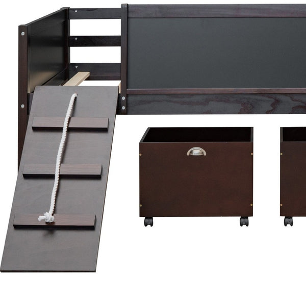 HomeRoots Espresso Solid Wood Twin Loft Bed with Fun Slide - Maximize Space & Style for Kids' Rooms! 607024
