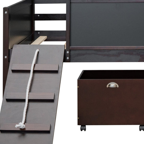 HomeRoots Espresso Solid Wood Twin Loft Bed with Fun Slide - Maximize Space & Style for Kids' Rooms! 607024