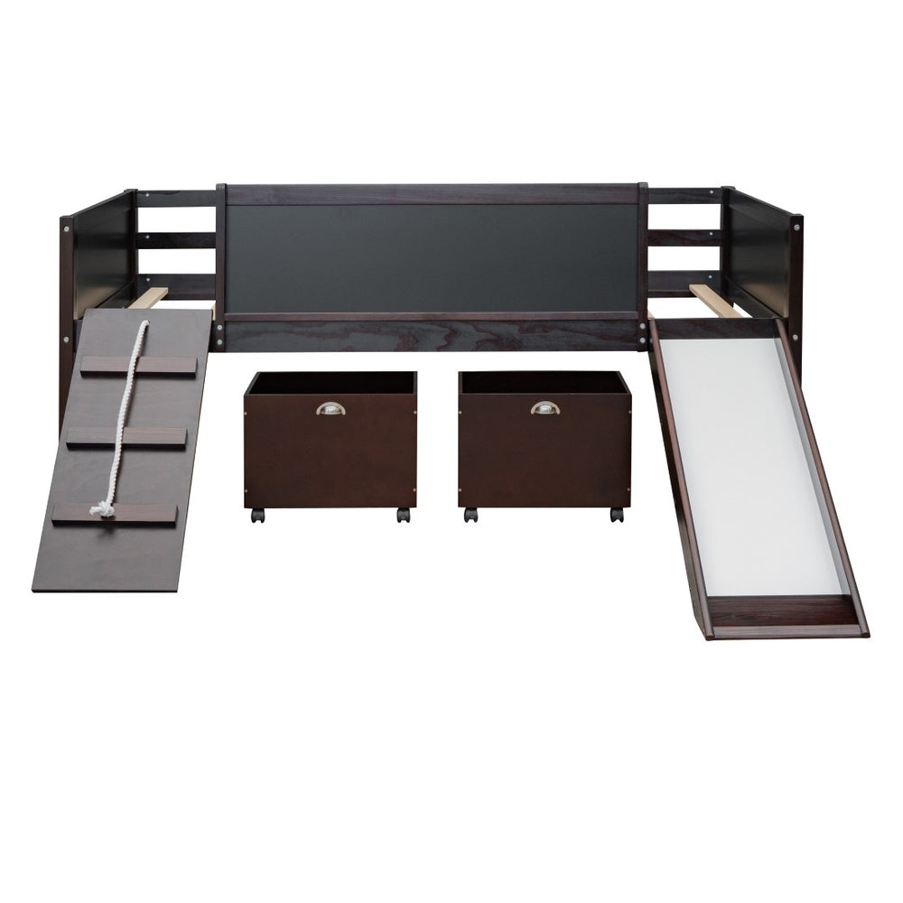 HomeRoots Espresso Solid Wood Twin Loft Bed with Fun Slide - Maximize Space & Style for Kids' Rooms! 607024