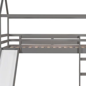 HomeRoots Gray Canopy Solid Wood Twin Loft Bed with Slide – Stylish, Space-Saving Design for Kids' Rooms! 607025