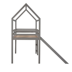 HomeRoots Gray Canopy Solid Wood Twin Loft Bed with Slide – Stylish, Space-Saving Design for Kids' Rooms! 607025