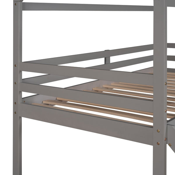 HomeRoots Gray Canopy Solid Wood Twin Loft Bed with Slide – Stylish, Space-Saving Design for Kids' Rooms! 607025