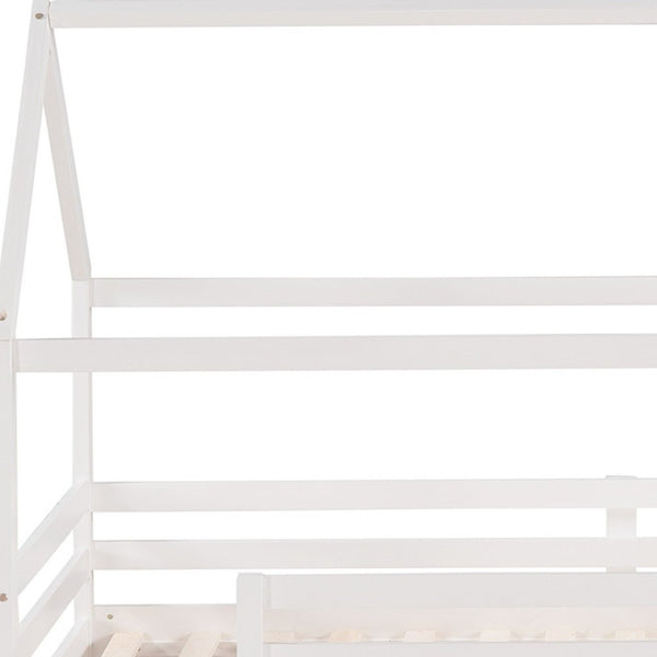HomeRoots White Canopy Twin Loft Bed with Slide - Durable Solid Wood Design for Fun, Study, and Play Space 607026