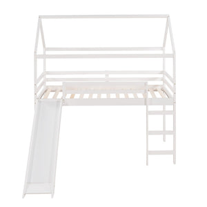 HomeRoots White Canopy Twin Loft Bed with Slide - Durable Solid Wood Design for Fun, Study, and Play Space 607026