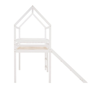 HomeRoots White Canopy Twin Loft Bed with Slide - Durable Solid Wood Design for Fun, Study, and Play Space 607026