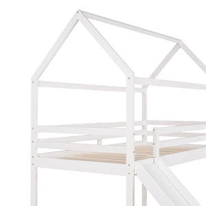 HomeRoots White Canopy Twin Loft Bed with Slide - Durable Solid Wood Design for Fun, Study, and Play Space 607026