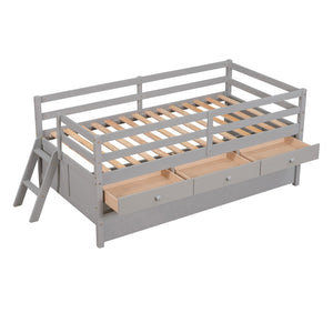 HomeRoots Gray Solid Wood Twin Loft Bed with Slide - Space-Saving Design for Kids' Rooms & Fun Decor Style 607028