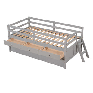 HomeRoots Gray Solid Wood Twin Loft Bed with Slide - Space-Saving Design for Kids' Rooms & Fun Decor Style 607028