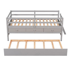 HomeRoots Gray Solid Wood Twin Loft Bed with Slide - Space-Saving Design for Kids' Rooms & Fun Decor Style 607028