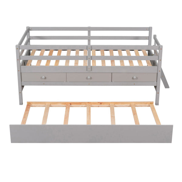 HomeRoots Gray Solid Wood Twin Loft Bed with Slide - Space-Saving Design for Kids' Rooms & Fun Decor Style 607028