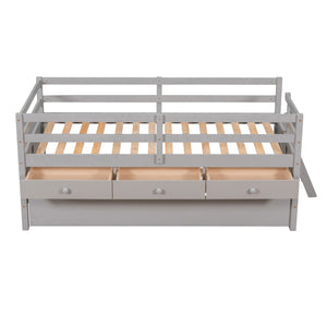 HomeRoots Gray Solid Wood Twin Loft Bed with Slide - Space-Saving Design for Kids' Rooms & Fun Decor Style 607028