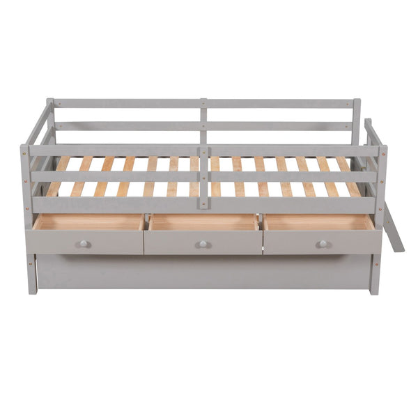 HomeRoots Gray Solid Wood Twin Loft Bed with Slide - Space-Saving Design for Kids' Rooms & Fun Decor Style 607028