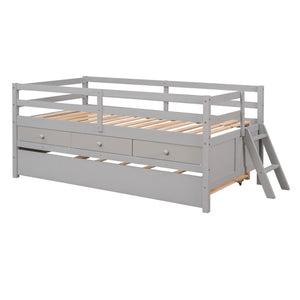 HomeRoots Gray Solid Wood Twin Loft Bed with Slide - Space-Saving Design for Kids' Rooms & Fun Decor Style 607028