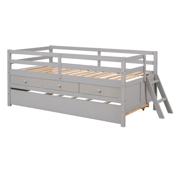 HomeRoots Gray Solid Wood Twin Loft Bed with Slide - Space-Saving Design for Kids' Rooms & Fun Decor Style 607028