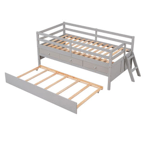 HomeRoots Gray Solid Wood Twin Loft Bed with Slide - Space-Saving Design for Kids' Rooms & Fun Decor Style 607028