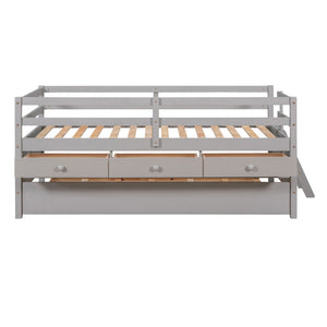 HomeRoots Gray Solid Wood Twin Loft Bed with Slide - Space-Saving Design for Kids' Rooms & Fun Decor Style 607028
