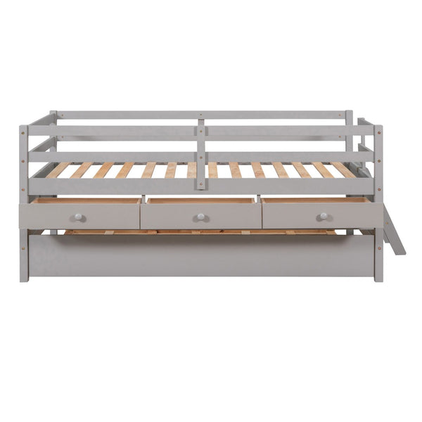 HomeRoots Gray Solid Wood Twin Loft Bed with Slide - Space-Saving Design for Kids' Rooms & Fun Decor Style 607028