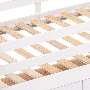 HomeRoots White Solid Wood Twin Loft Bed with Slide, Trundle, and Safety Features for Fun Kids' Room Playtime 607029