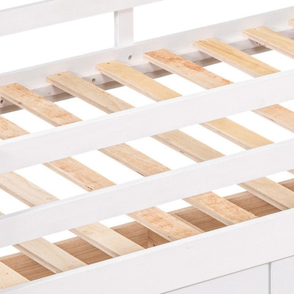 HomeRoots White Solid Wood Twin Loft Bed with Slide, Trundle, and Safety Features for Fun Kids' Room Playtime 607029