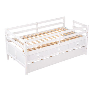 HomeRoots White Solid Wood Twin Loft Bed with Slide, Trundle, and Safety Features for Fun Kids' Room Playtime 607029