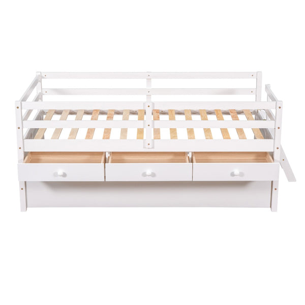 HomeRoots White Solid Wood Twin Loft Bed with Slide, Trundle, and Safety Features for Fun Kids' Room Playtime 607029